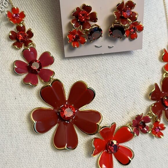 KATE SPADE NECKLACE & EARRINGS SET ENAMEL FLOWERS DAISIES POPPIES REVERSIBLE NWT - Picture 5 of 16